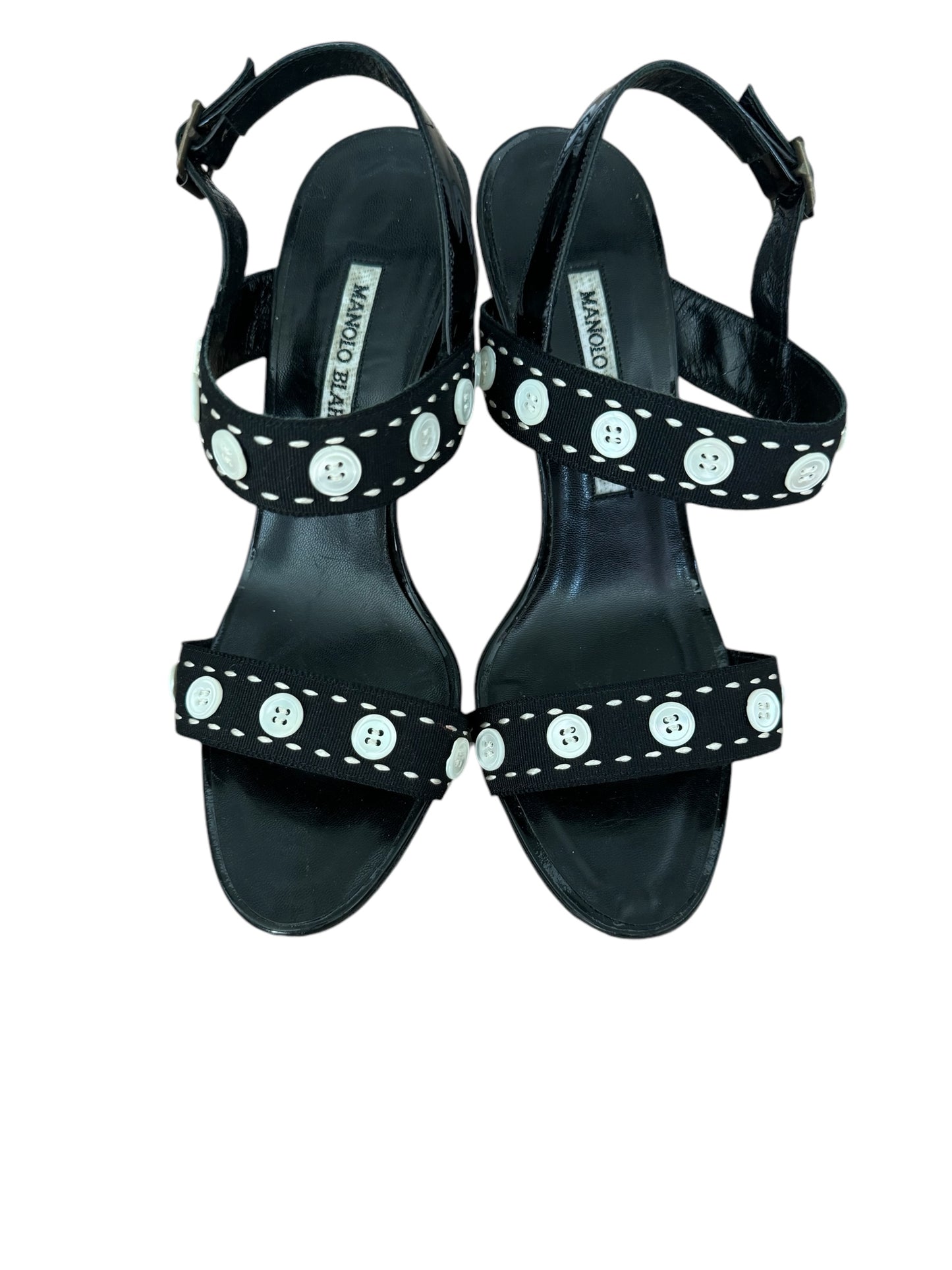 Manolo Blahnik black-white buttons heels sling-backs 37 7 shoes